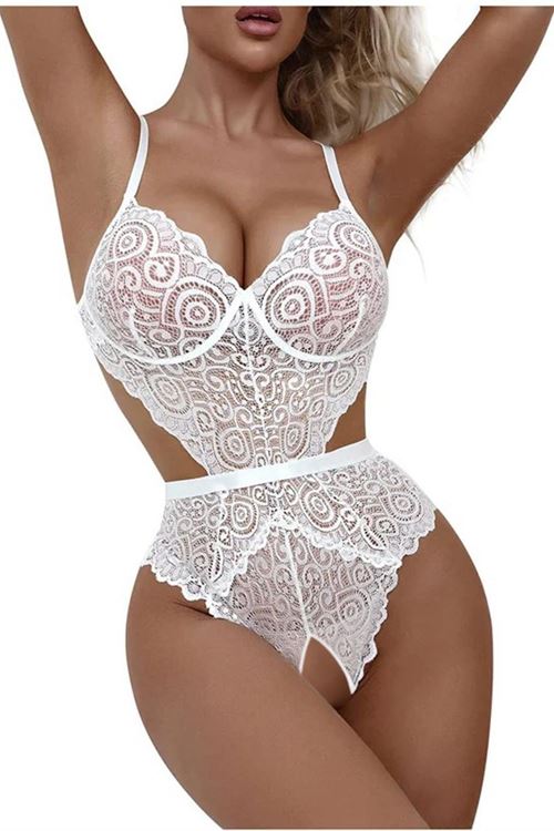 SİA Beyaz Dantelli Özel Bölgesi Açık Babydoll Gecelik 15052
