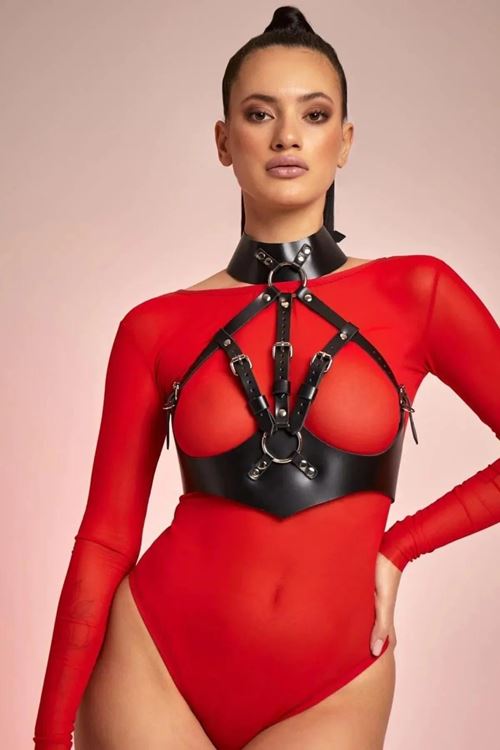 SİA Siyah Deri Fantazi Sütyen Harness GD-2195