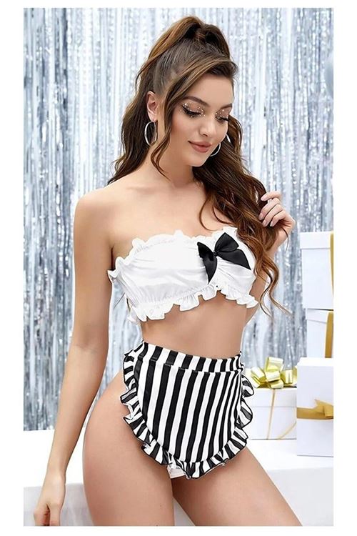 Kadın Seksi Zebra Etekli Garson Kostümü