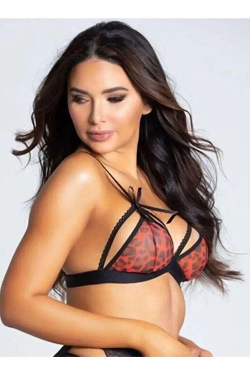 Kadın Kırmızı Leopar Fantezi Seksi İç Çamaşır Takım Gecelik