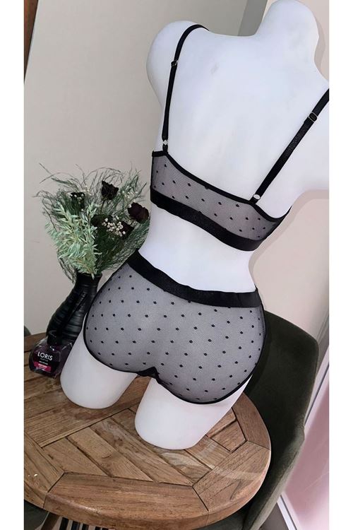 Kadın Puantiyeli Bralet Külot Takım Gecelik