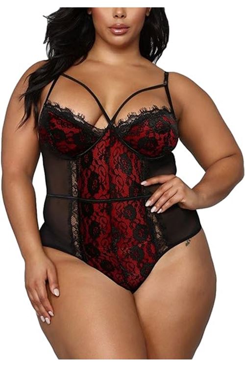 Kadın Büyük Beden Dantelli Seksi Babydoll Bodysuit Fantezi Erotik Kostüm