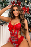 SİA Kırmızı Yılbaşı Temalı Seksi Kostüm  Bodysuit 15077