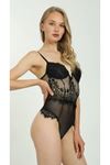 Kadın Siyah Kaplı Dantel Babydoll Badysuit