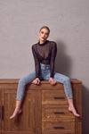 Kadın Siyah Tül Transparan Body Babydoll Bodysuit Party Clup