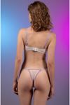 Kadın Seksi Çiçek Desen Transparan Balenli Bralet Sütyen Külot Takımı Fantezi İç Çamaşır Takım